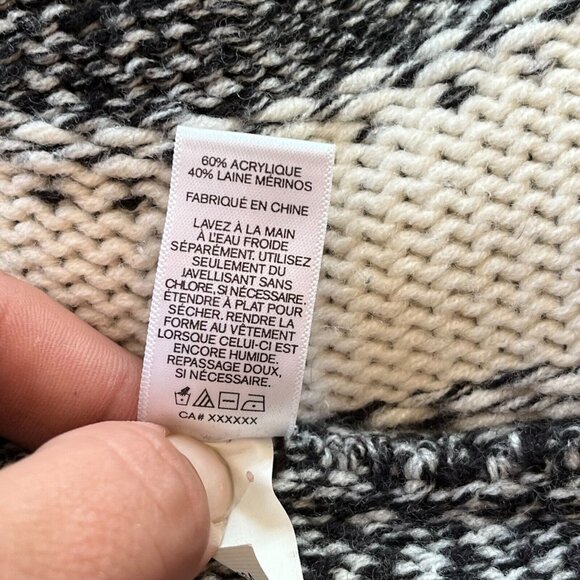 EXpress Womens Cardigan Small Black White Merino Wool Blend Stripe Flowy 16832 - Picture 5 of 8